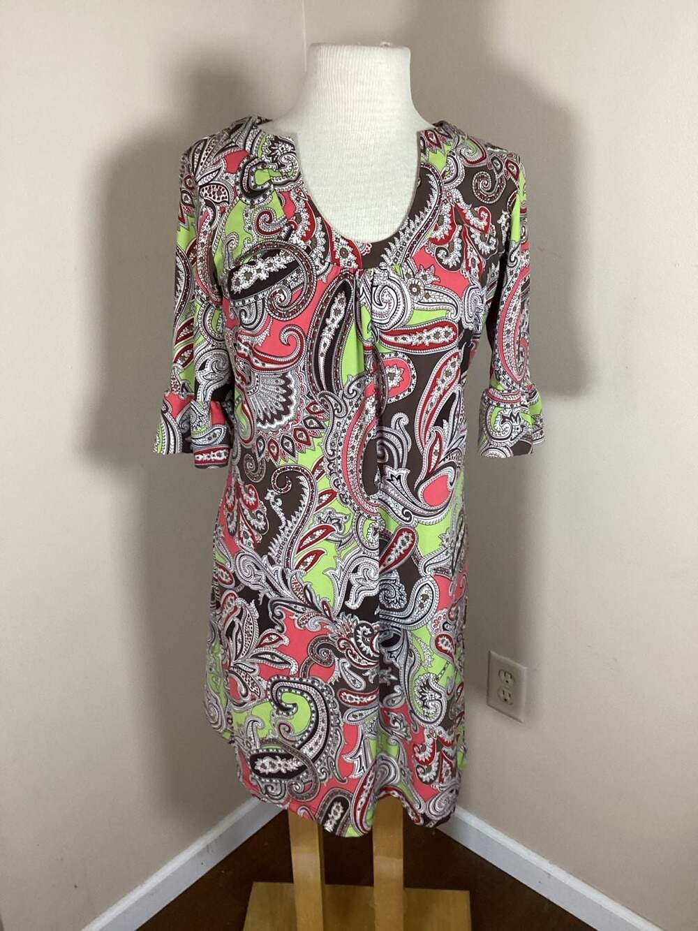 Jude Connally Paisley Print Ruffle Sleeve Dress Size M